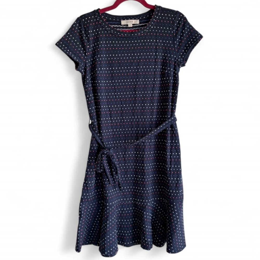 Loft Red, White, & Blue Polka Dot Print Knit Dress Size S